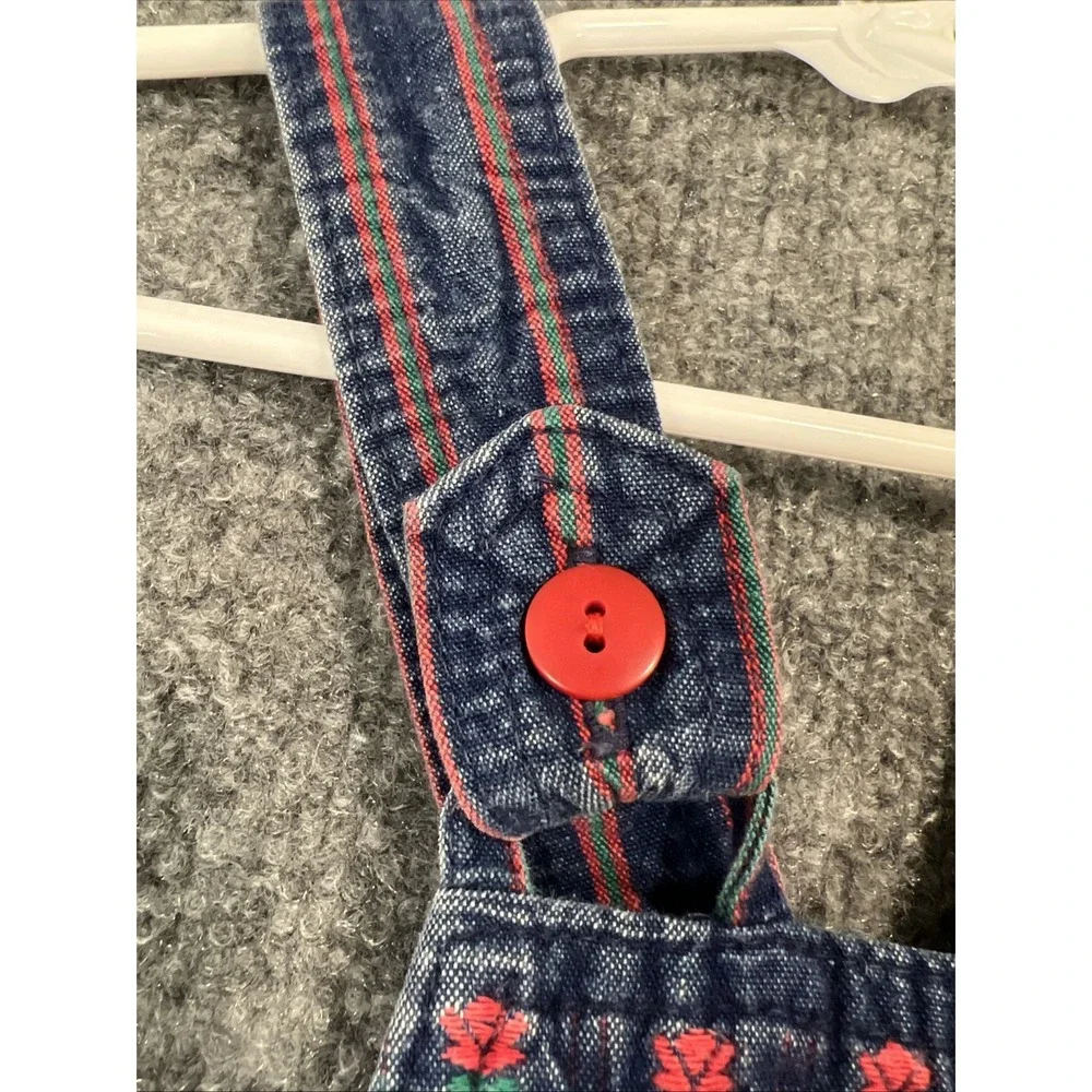 Rare Vintage OshKosh B'Gosh Floral Rose Denim Jumper Dress 18M Made in USA